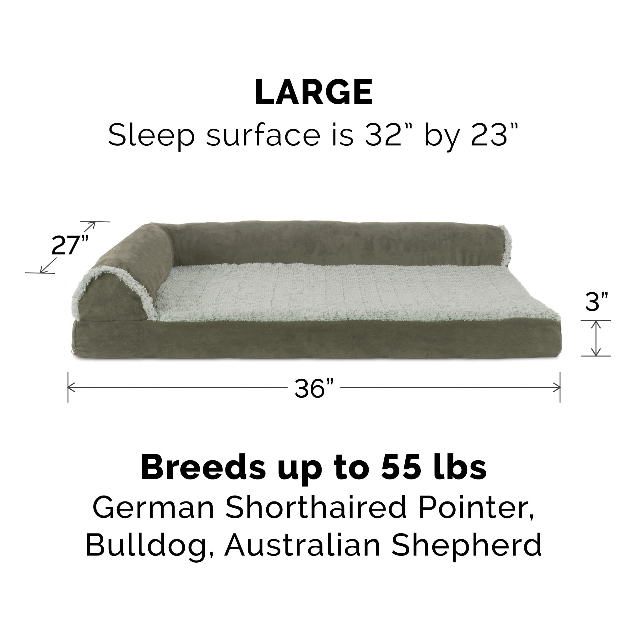 Furhaven Memory Foam Dog Bed For Large/Medium Dogs W/ Removable Bolsters & Washable Cover, For Dogs Up To 55 Lbs - Two-Tone Plus